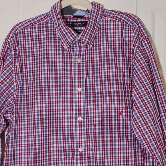 Nautica A Bit Trimmer Red/White/Blue Plaid Button-up Shirt Size XXL - Picture 2 of 8